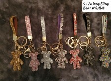 Lovely Rhinestone Bear Keychain, Crystal Glam Teddy Charms Set Of 7 