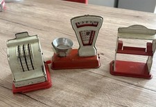 Vintage Blechspielzeug Kaufmannsladen Set Kasse Waage & RegalUSZone Germany 40er
