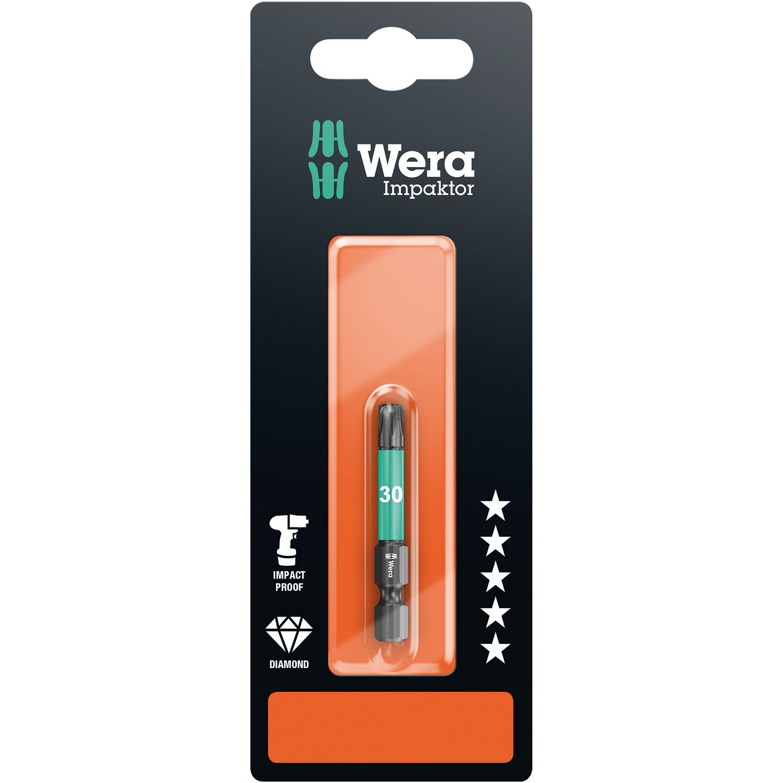 Wera 867/1 Premium Plus Impaktor Diamond Bit for Torx Screws TX30