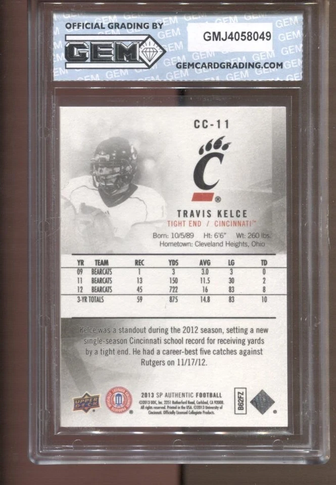 2013 Travis Kelce SP Authentic Canvas Collection #CC-11 Gem Mint 10 RC Chiefs - Image 2 of 2