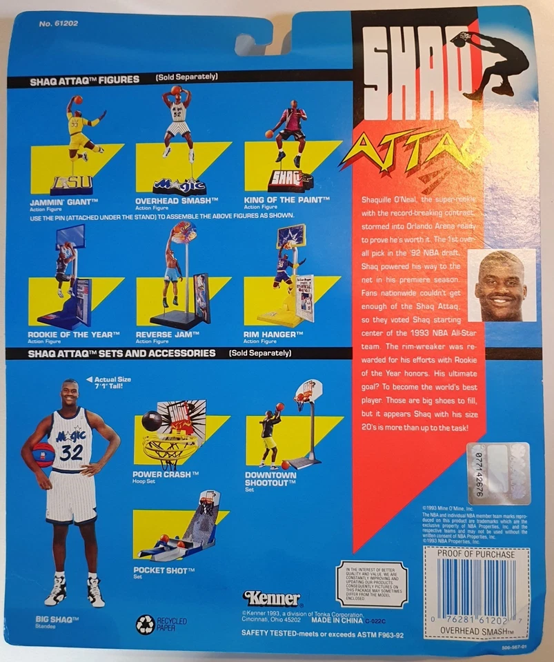 Figura Kenner Shaq Attaq Shaquille O'Neal 1993 Overhead Smash - Figura sellada Foto 3 de 3