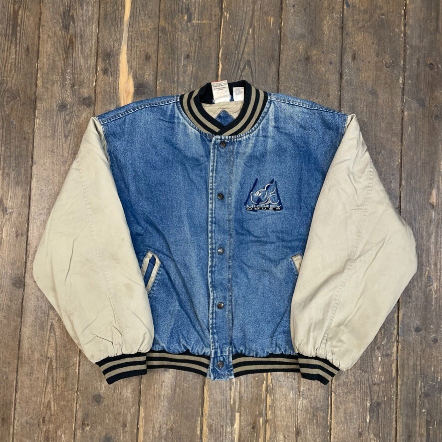 Mickey Letterman Bomber Jacket Vintage Denim Sports Coat, Blue, Mens Large image 2