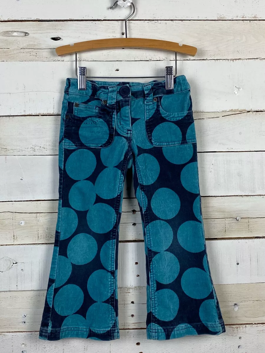 Girls MINI BODEN Sz 4y Corduroy Pants Casual Teal Navy Blue Big Polka Dot Cords