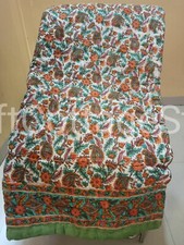 Cotton Jaipuri Reversible Quilt King Size Floral Block Print Bedspread