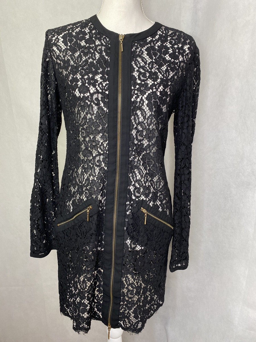 rachel zoe black and gold dress Womens Long Sleeve Lace Hardware Pencil Size 8 W132023