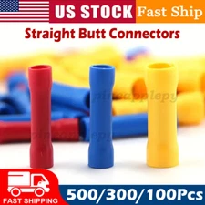 500Pcs Fully Insulated Wiring Straight Wire Butt Splice Crimp Terminal Connector