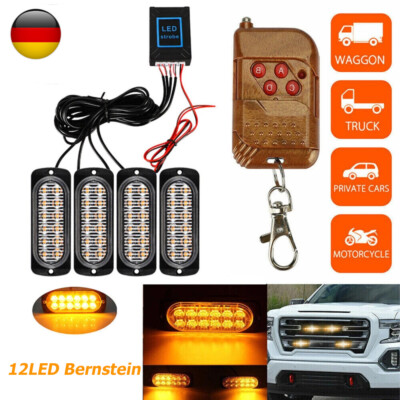 4X LED Auto Frontblitzer Orange Blitzlicht Warnleuchte LKW PKW Strobe Licht 12V
