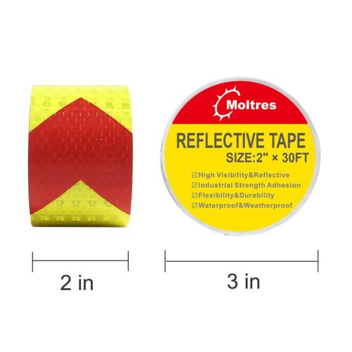 Waterproof Reflective Tape Red & Yellow 2InX30Ft Safety High Visibile Reflector - Picture 5 of 6