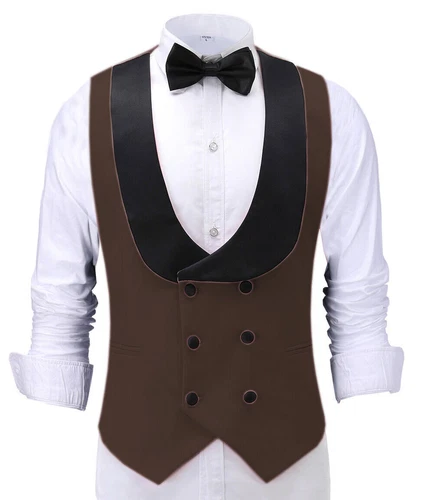 Men's Shawl Collar Vest Double Breasted Slim Prom Blazer Tops Waistcoat Waitress - Bild 10 von 42