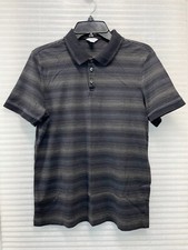 Calvin Klein Men's Black  Grey Striped Short Sleeve Polo Shirts  Size M