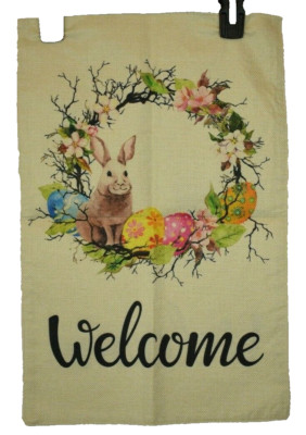 Easter Garden Flag Welcome Floral Wreath with Rabbit Patterns 12 x 18
