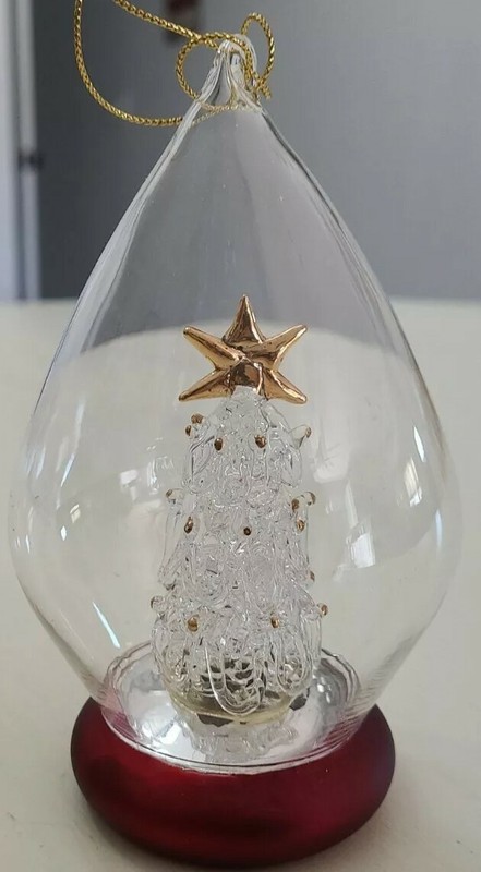 Vintage Blown Spun Glass Christmas Tree Ornament Inside Dome Shaped Glass...
