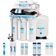 Geekpure 5 Stage Reverse Osmosis Water Filter System with Booster Pump 75 GPD