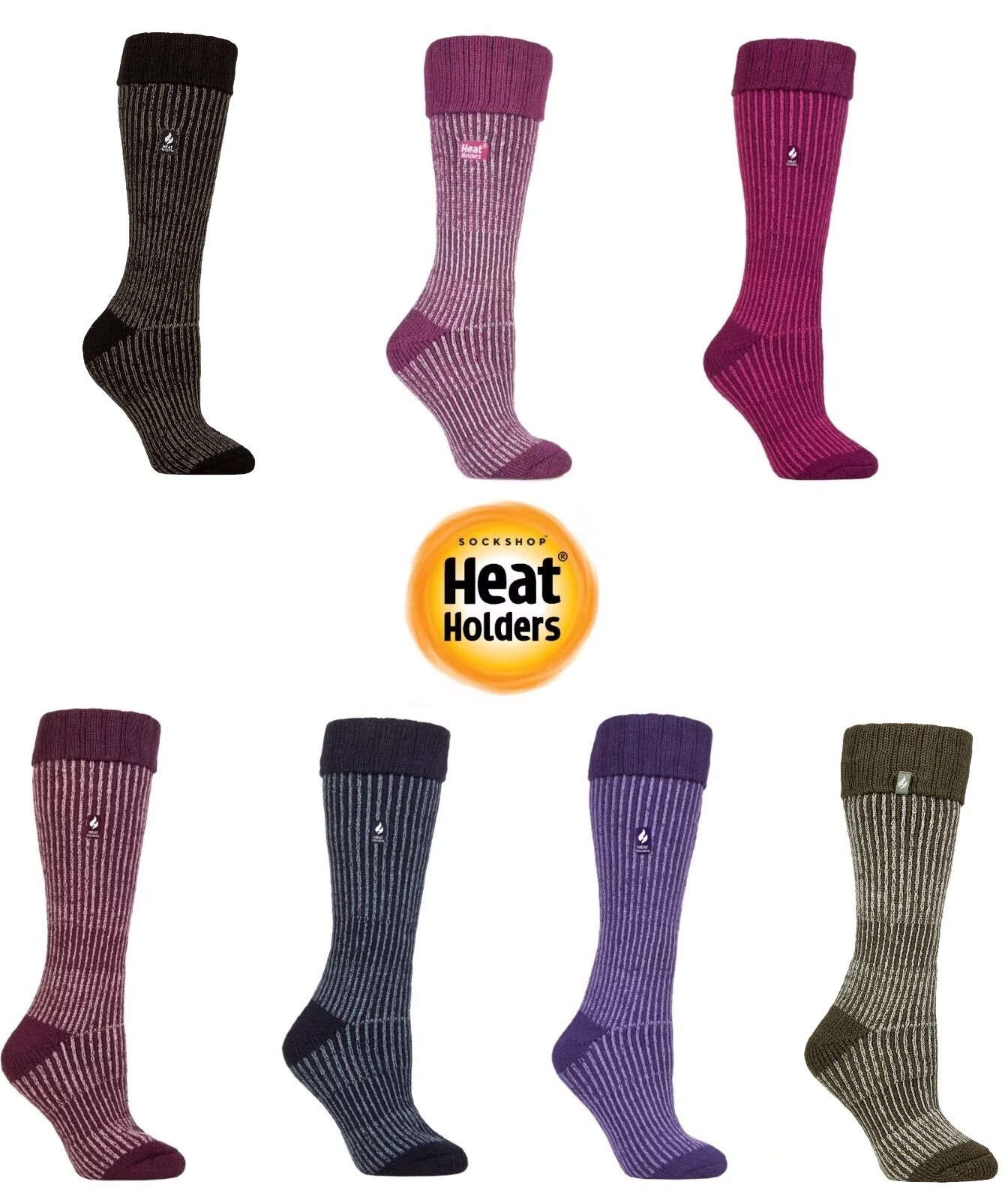 Boot Socks Womens Thermal Ribbed 4-8 HEAT HOLDERS 2.3 TOG in Many Colours 1 Pack
