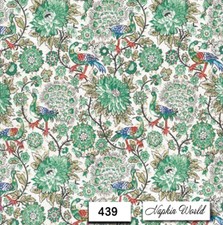  439 TWO Individual Paper Luncheon Decoupage Napkins - AQUA FLORAL PEACOCK