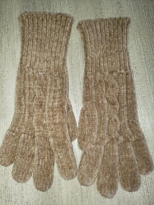 womens SOFT BROWN KNIT WINTER GLOVES one size fits most NICE clean @@