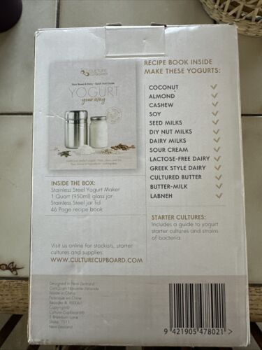 Compact Stainless Steel Yogurt Maker with Glass Jar & Recipe Book for 12+ Types