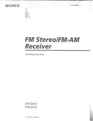 Sony STR-D515 Amplifier / Receiver Owners Instruction Manual