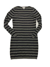 Ann Taylor Loft Gray Navy Blue Stripe Merino Wool Sweater Dress Sz S SI16