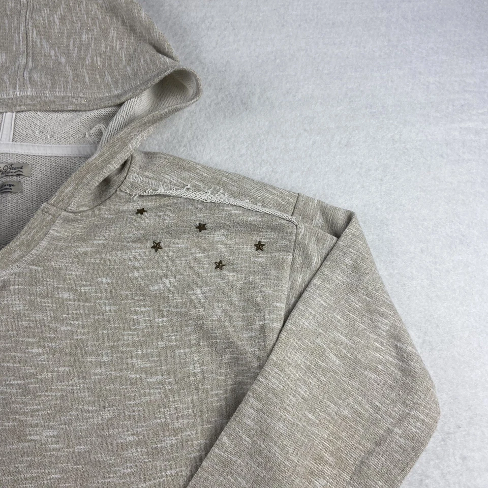 Suéter Lucky Brand meninas jovens XL bronzeado com capuz estrela cravejada bainha com franjas manga longa - Imagem 4 de 4