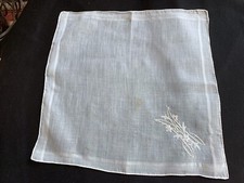 Vintage Ladies  White On White Embroidery Flowers Hankie/Handkerchief