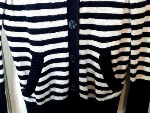 Talbots Pullover OP Strickjacke dunkelblau weiß gestreift Maritim Militär Strand - Bild 6 von 7
