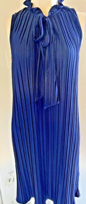 dkny sleeveless pleated tie neck shift dress DKNY Sleeveless Pleated Tie Neck Shift Dress IRIS BLUE SIZE 10 new NWT flare