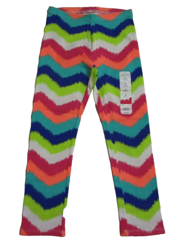 NEW GIRLS 6 JUMPING BEANS LEGGINGS TEAL ORANGE PINK GREEN WHITE CHEVRON COTTON