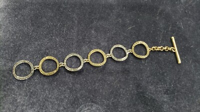Pre-owned Lucky Brand Rhinestones Link Multicolor Metal Tone Bracelet 