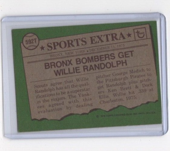 1976 Topps WILLIE RANDOLPH Second Base card #592T | eBay