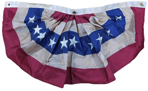 USA Tea Stained Pleated Fan Flag 1.5x3FT Burlap Embroidered Poly Stars Stripes - 第 1/8 張圖片