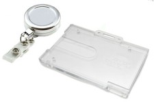 Heavy Duty Chrome Retractable Reel & Badge Buddy Double ID Card Holder lot