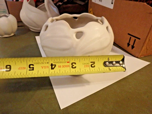 1C-vintage white glossy VAN BRIGGLE pottery- 5X4 "  round  planter/vase