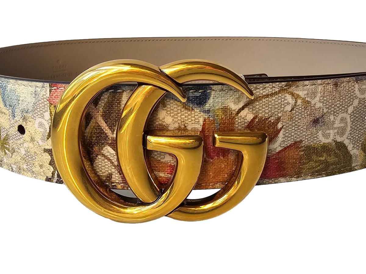 Gucci GG Marmont Flora H20 Logo Print Belt 70 28 Beige  display picture 3