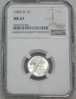 1943 D Lincoln Steel Cent NGC MS67 Very Bright Gorgeous Luster, PPQ #J5F