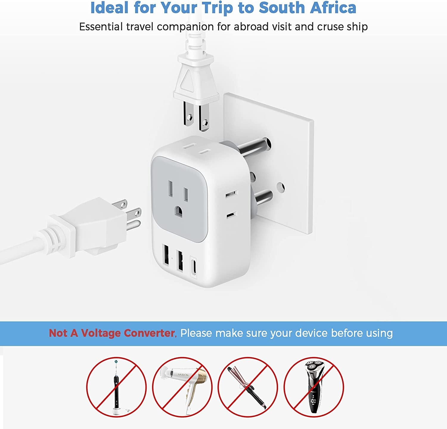 South Africa Power Adapter Type M Plug Adaptor with 4 Outlet 3 USB to Namibia