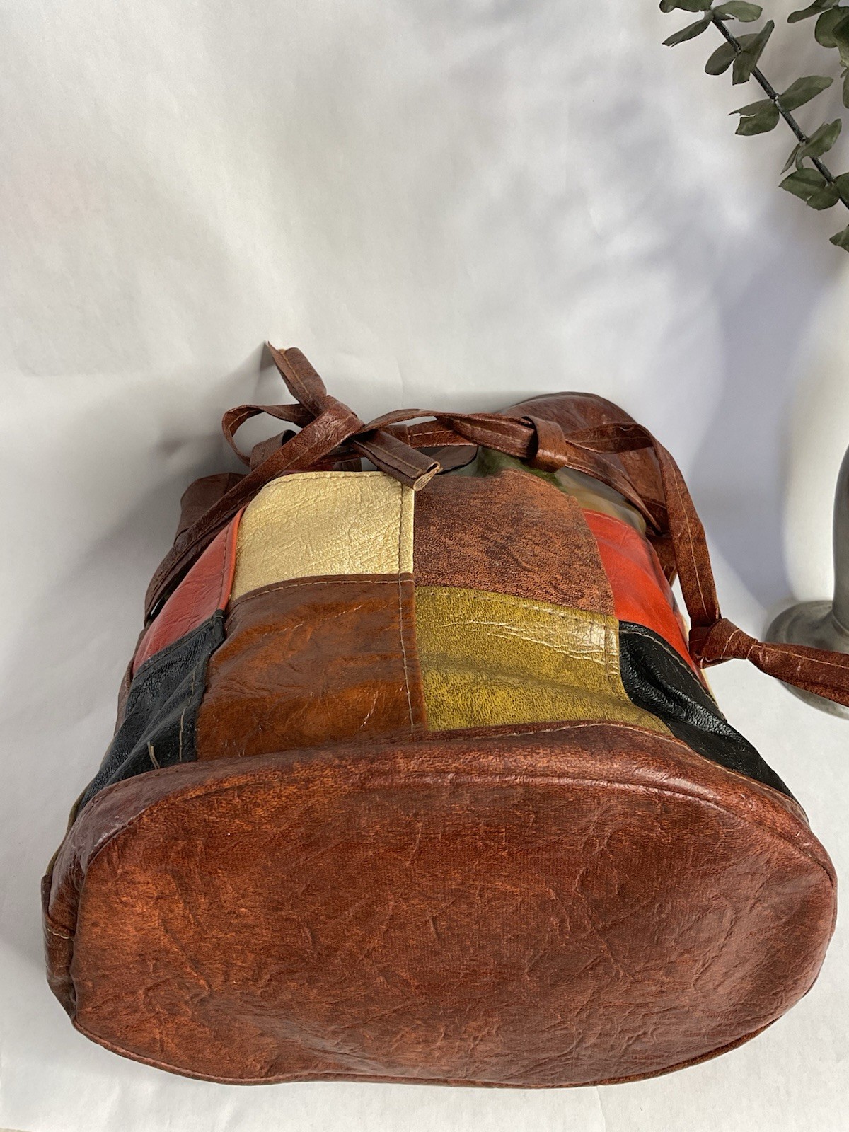 1960s 1970s Patchwork Drawstring Bucket Bag, Vint… - image 9