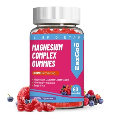 EAZGOO Magnesium Gummies 800mg - Vitamin D3, C, B6, B12 60 Count (Pack of 1) 