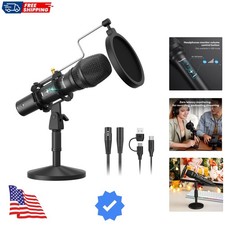 USB/XLR Podcast Dynamic Microphone, Studio Mic Kit with Volume Control, Shock...