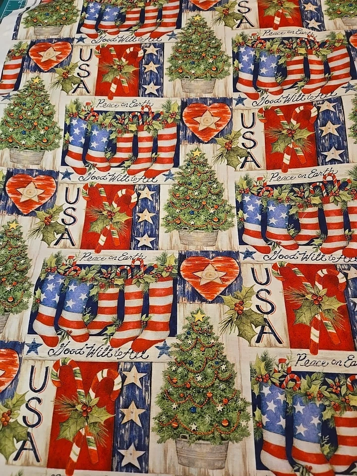MEDIAS PATRIÓTICAS DE NAVIDAD BANDERA DE ESTADOS UNIDOS TELA POR YARDA SUSAN WINGET Foto 2 de 4