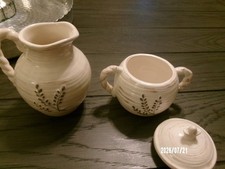 MWW World Market Cream and Lidded Sugar Bowl Set Ceramic - Lilac Flowers