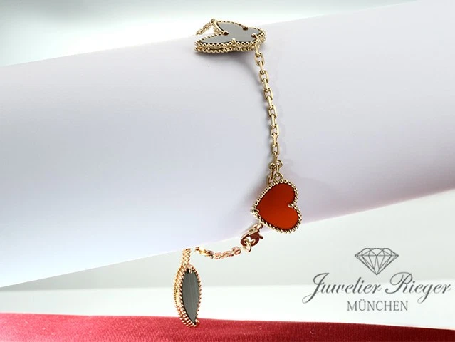 Van Cleef & Arpels Armband Lucky Alhambra Gelbgold 750 Karneol Malachit Gold - Bild 4 von 4
