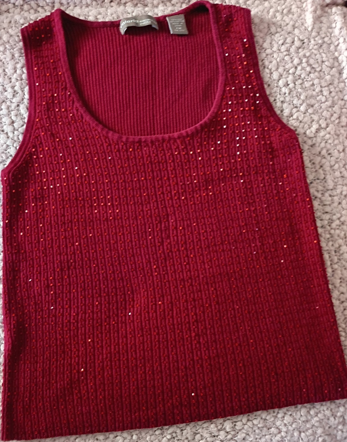Valerie Separates Petite Beaded Silk Cotton Tank Top Red Sleeveless PM Women