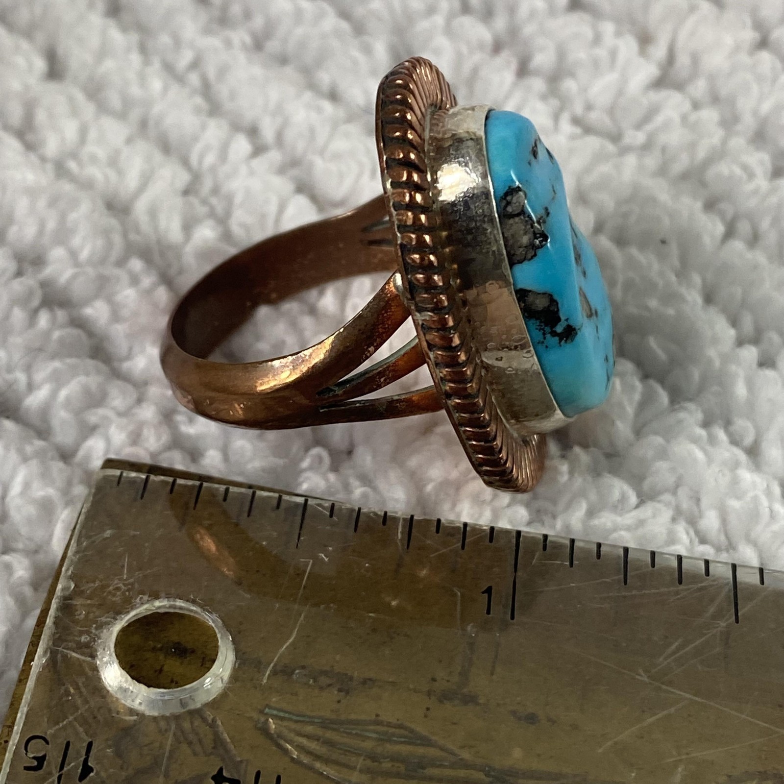 Copper Turquoise Statement Ring Oval Cabochon Sou… - image 2