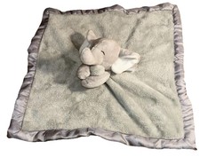 Carters Gray Elephant Soft Plush Lovey Baby Security Blanket Satin Trim 14x14