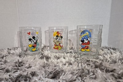 Lot Of 3 Walt Disney Vintage 2000s Celebration Glass Cups McDonald Mickey Mouse 