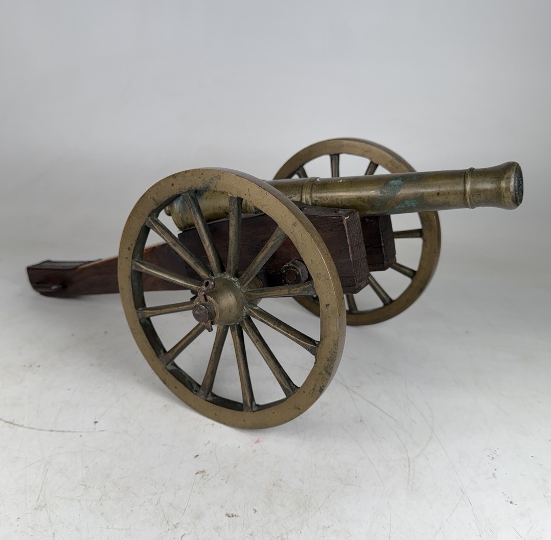 Antique 19th Century Model Bronze Cannon Signal Cannon Wood