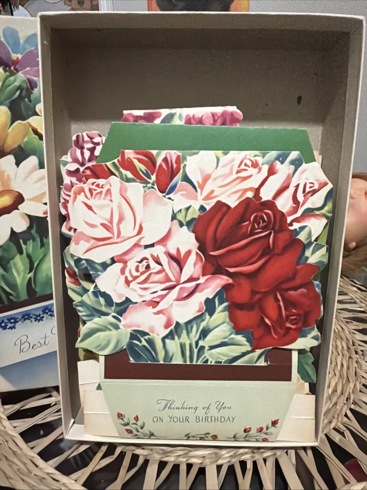 Caja de tarjetas de felicitación vintage de los años 40 con diseños florales - 10 en total Foto 3 de 4