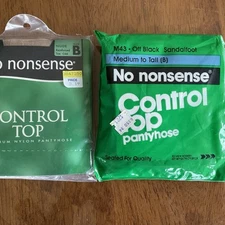 New No Nonsense Control Top Pantyhose Nylons Off Black & Nude Size B