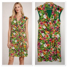 Vince Camuto Floral Cap Sleeve Faux Wrap Mini Dress 12 Green Resortwear Vacation